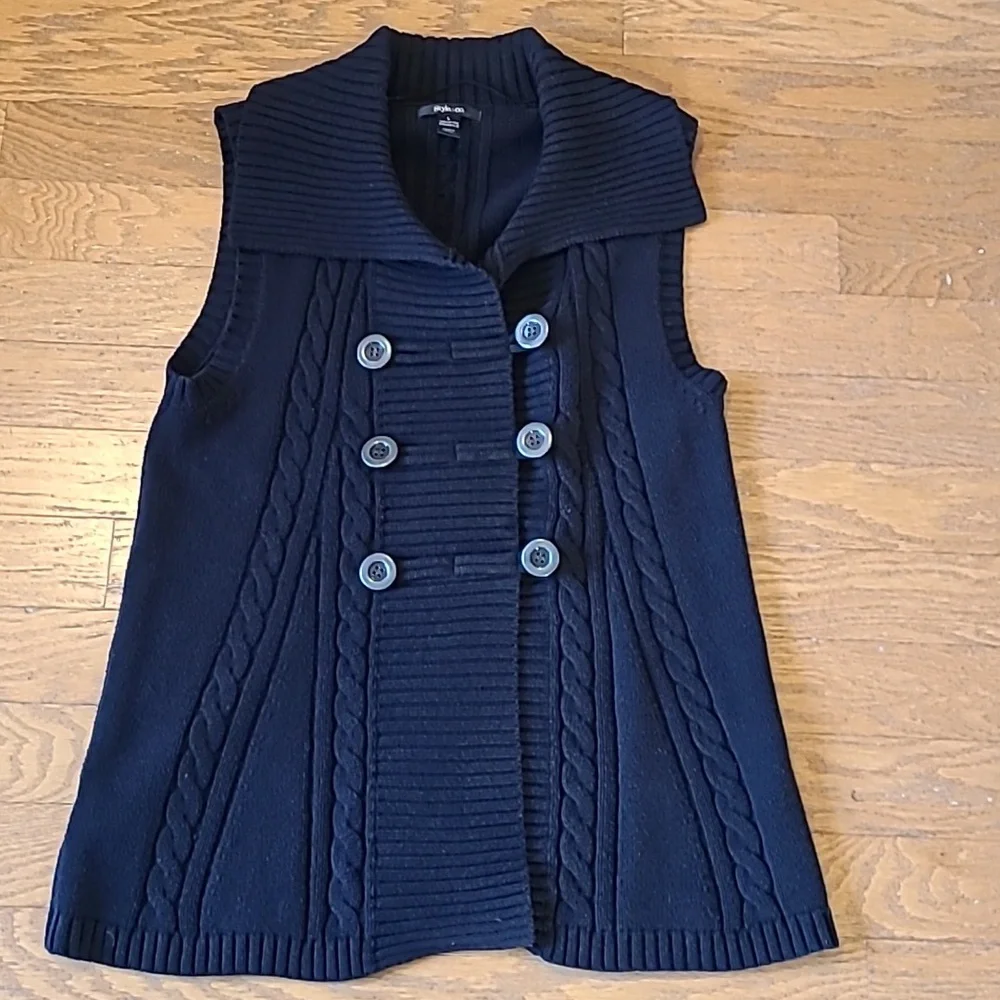 STYLE‎ & CO. BLACK KNITTED DOUBLE BREASTED LONG VEST WOMENS SIZE LARGE